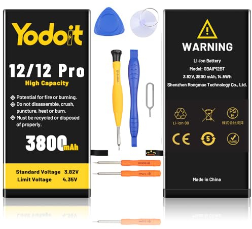 Yodoit 3800 mAh Batterie pour iPhone 12/ iPhone 12 Pro Haute Capacité 0 Cycle avec Kit d'outils de Réparation Complets