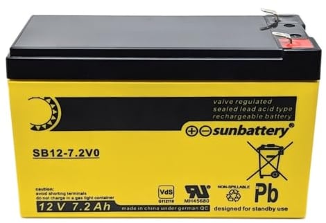 Sun Battery SB12-7.2V0 Batterie au plomb AGM avec VD 12 V 7,2 Ah