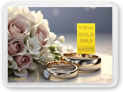 Goldschulz Goldbarren 3,01 Gramm 1/10 OZ Motivbox - Eheringe - Geschenk + Echtheitszertifikat