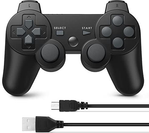 Powerextra Mando Inalámbrico para PS-3, Inalámbrico Bluetooth Controlador con Doble Vibración Controller para PS-3(Negro)