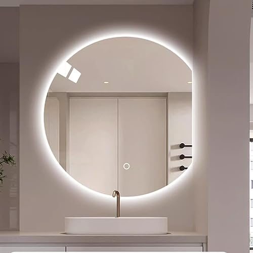 GLFNB Specchio da bagno antiappannamento a LED da 40 dimmerabile in 3 colori, specchio da parete senza cornice retroilluminato, specchio per trucco intelligente a mezzaluna, specchio decorativo m