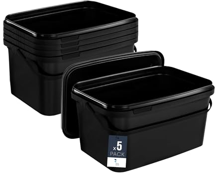 BenBow Rechteckiger Eimer mit Deckel 5X 5l schwarz - lebensmittelecht, stapelbare Kunststoffbox mit Henkel - luftdicht, auslaufsicher, geruchsneutral, ideal für Haushalt und Gewerbe - leer