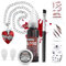 Festicy Vampir Zubehör 2025 Set I Kunstblut Halloween, Vampir Zähne, Tattoos, weiße Gesichtsfarbe mit Pinsel und Halskette I Vampir Accessoires Damen als Halloween Deko für Kinder und Erwachsene