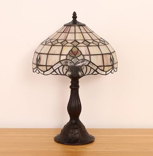 FUMAT Tiffany Kleine Tischlampe Tischlampeaus Buntglas Baroque, Retro Deko Lampe Tischleuchte Nachttischlampe, Bunte Glas Lampenschirm 30x30X45cm