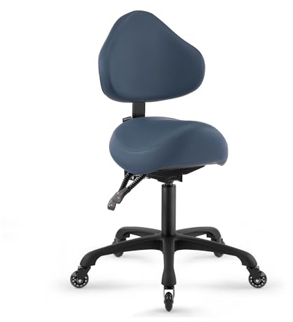 DR.LOMILOMI Pneumatic Swivel Rolling Saddle Stool with Wheels and Back Support for Hair Stylist, Hygienic Clinic Spa Massage, Home, Office - 510 KOA (Queen Blue, Standard)