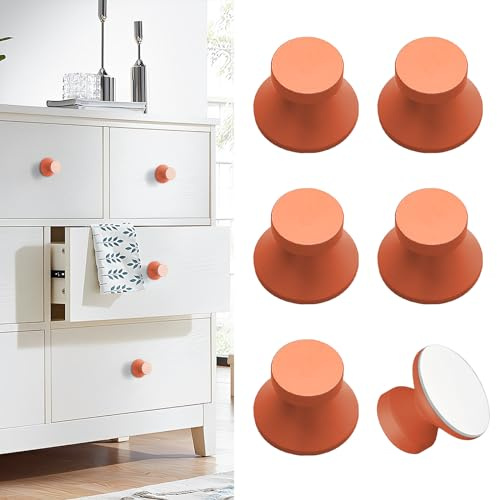 Elistonie Morandi selbstklebende Aluminium-Knäufe ohne Bohren, Schrankgriff mit selbstklebendem Griff für Schrank, Kommode, Fenster, Orange, 6 Stück