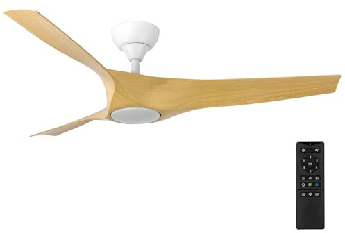 NORHES Nevaly Ventilador Techo Blanco/ABS Efecto Madera. Luz Led 24W Neutra/Cálida/Extra Cálida. Motor DC. 3 Aspas Ø132cm. Verano/Invierno. 6 Velocidades. Control Remoto Temporizador. Silencioso.