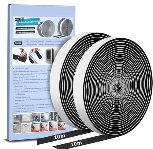 Klettband Selbstklebend Extra Stark,10Mx20mm Doppelseitig Klett Mit Klettverschluss Kelbstklebendes, Schwarz Klebepad Flauschband Und Hakenband Für Fliegengitter, Couch-Kissen