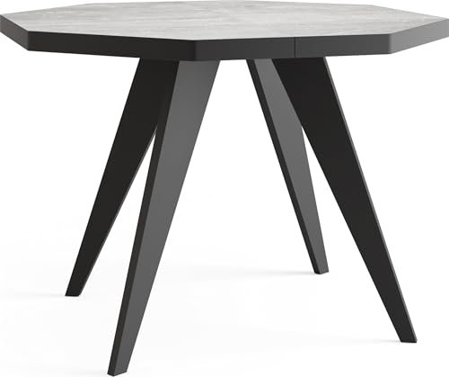 WFL GROUP Moderner Runder Ausziehbarer Esstisch Diamond mit Schwarz Holzbeinen – Erweiterbar bis 200 cm, ideal für 4 bis 8 Personen - Loft-Stil Tisch für Esszimmer oder Küche - Beton Grau