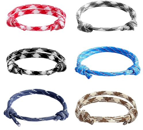 Hernin 6 Pcs Pulsera de Cuerda para Hombre Pulsera Nautica Cordon Trenzado Amistad Pulsera Nautica Nylon Pulsera de Cuerda Trenzada Náutica para Hombre Pulsera de Cuerda Náutica (Fancy Set)