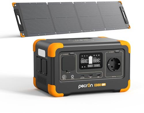 pecron Generatore solare E300LFP.288Wh portatile Power Station con pannello solare da 100 W, batteria di backup LiFeP04 con uscite AC da 600 W per campeggio/attività all'aperto