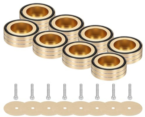 sourcing map 8 Pcs Subwoofer Isolation Pad, 58x22mm Speaker Isolation Pad Feet Speaker Spikes Turntable Audio Studio Monitor Isolation Pad for Audio Equipment, M4 Screws Gold