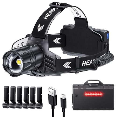 Glarylight Stirnlampe LED Wiederaufladbar, Superhell 120000 Lux Kopflampe mit 5 Lichtmodi & IPX7 Wasserdicht & 9000mAh AKKU & Zoombar, 120° Einstellbar Stirnlampen für Camping, Angeln, Outdoor