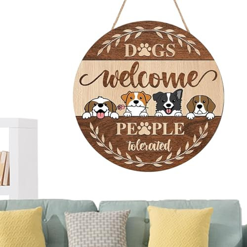 Dogs Welcome People Tolerated Sign,Welcome Dog Door Hanger | Funny Round Welcome People Tolerated Sign Novelty Hanger for Dog Lovers