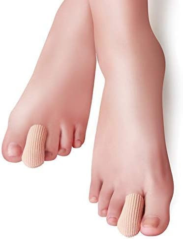 Codulu Adjustable Cuttable Gel Toe and Finger Cap Lined Gel Toe Covers Sleeves Ribbed Knit Toe Caps Silopad Digital Caps -5pcs