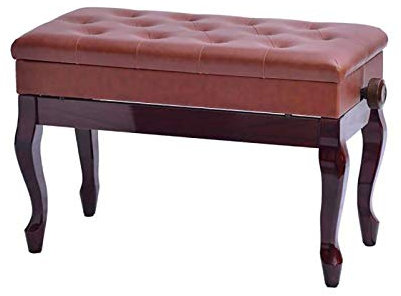 LZHUYE Klaviersitz, Klavierhocker, höhenverstellbare Klavierbank, bequemer Keyboardhocker aus Leder mit hochelastischem Schaumstoffkissen und Ablagefach für Notenbücher (Rot, Rotbraun