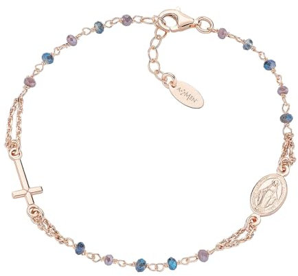 VLNET Amen Rosenkranz-Armband aus 925er-Silber mit blauen und taupefarbenen Kristallen. Unisex. Länge 18 + 2 cm, Taglia Unica, Sterling-Silber, Kein Edelstein