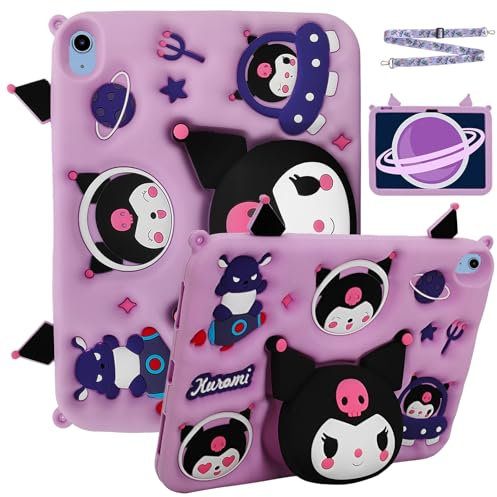 A-BEAUTY Custodia Bambini Compatibile con iPad 10a Generazione 2022 10,9 Pollici, Cover Protettiva in Silicone Antiurto con Supporto, Tracolla, Viola