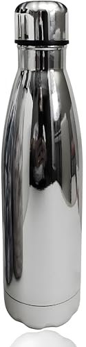 Botella agua personalizada laser - Acero Inoxidable | Botella Térmica Doble capa al vacio 12h Calor y 24h de Frío - sin BPA - 350-500 ml - Isotermica, Hermetica sin fugas. (Cromado, 500 ml)