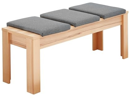 möbelando Sitzbank >Nature One< in Kernbuche Teil-massiv mit 3 Sitzkissen, FSC-Zertifiziert - Moderne Esszimmerbank für Ihren Wohn- & Essbereich - 130 x 48 x 38 cm (B/H/T)