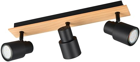 RL LIVE YOUR LIGHT Reality Leuchten Spotleuchte Pierre R81983032, Metall Schwarz matt, Holz naturbelassen, exkl. 1x GU10 |