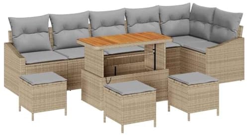 vidaXL 10-teiliges Gartensofaset mit Kissen, Outdoor-Möbel, aus Poly-Rattan, beiges, modulares Set für die Terrasse, inklusive Kaffeetisch - perfekt zum Entspannen in der Lounge.
