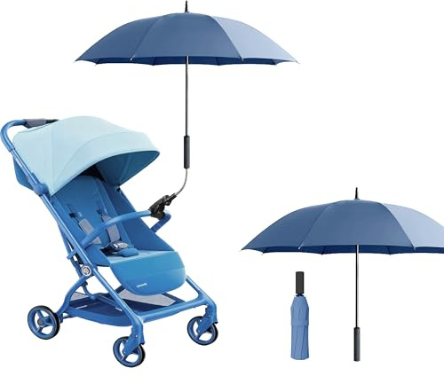 Alephnull Regenschirm Universal Sonnenschirm Sonnenschutz für Kinderwagen & Buggy 2-in-1 Schirm Kinderwagen-Schirm & Regenschirm Kompatibel Winddicht UV-Schutz (Blau, 100CM)