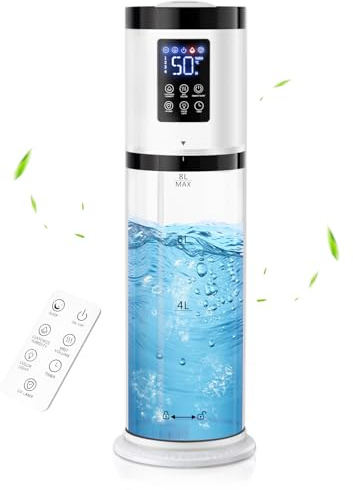 8L Luftbefeuchter für Schlafzimmer, 30dB leise, 500ft² Abdeckung, 60H Laufzeit, Top Fill, 3-in-1 Luftbefeuchter Großer Raum & Ätherisches Öl Diffusor & Umgebungslicht, Schlafmodus, 16H Timer, Auto