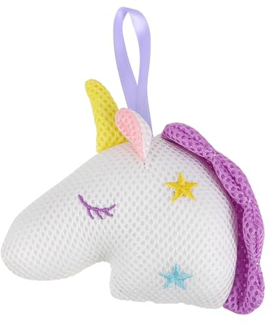 ELAYARD Cartoon Einhorn Duschschwamm Weiß Mesh Peeling Schwamm mit Starker Schaumbildung Sanfte Körperreinigung für Männer Frauen und Kleinkinder