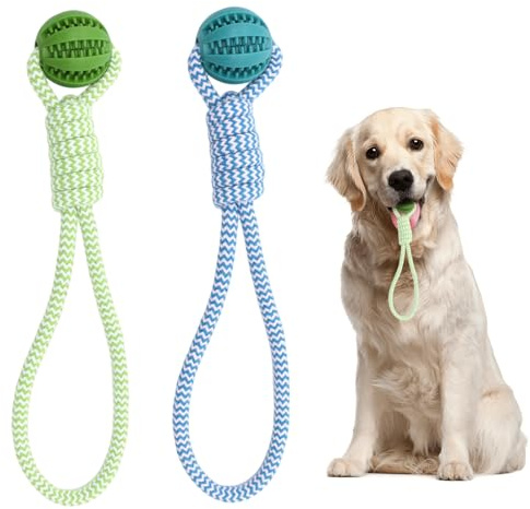Embhlitfe 2-in-1 Tug Toys for Dogs Durable Rope and treat Ball Set for All Breeds Dog Tug Toy for All Ages Combines Tough Tugging Exciting Fetch Games and Effective Teeth Cleaning for Dogs
