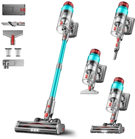 EUARY Cordless Vacuum Cleaner 600W 60Kpa Stick,Up to 75Mins, Vacuum Cleaner for Home Rechargeable Wall Mount OLED Color Screen Anti-tangled Vacuum for Car,Hardwood Floor,Carpets,Pet Hair EHBL