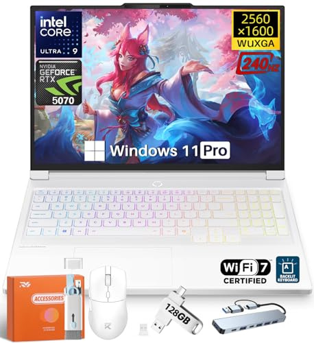 Lenovo Legion 7i 16 Gaming Laptop, 2.5K OLED 240Hz Display, Intel Ultra 9 275HX, NVIDIA GeForce RTX 5070, 64 GB DDR5 RAM, 2 TB SSD, Wi-Fi 7, RGB Keyboard, Win 11 Pro, Glacier White, w/Accessories