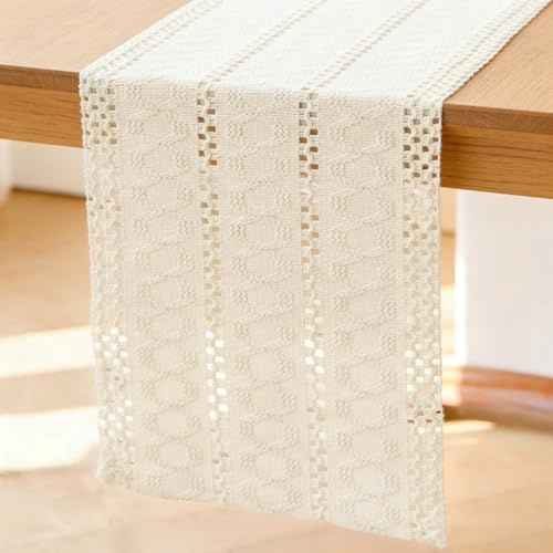 Tischläufer Beige Boho 30 x 220 cm, Modern Frühling Bauernhaus Klein Tischdecke Landhausstil für Party, Hochzeit , Küche (Beige, 30×220 cm)
