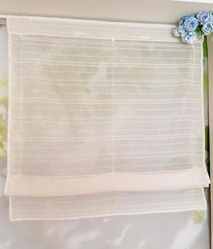 Jeeman Leinenoptik Raffrollo Texturiertes Rollo mit Streifenmuster Vintage Halbtransparente Scheibengardine Landhausstil Küche Vorhang Raffgardine Naturfarben mit Tunnelzug HxB 140x45cm 1 Stück