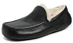 UGG Men's Ascot Slipper, Black Leather, 11