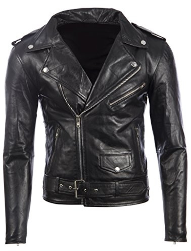 Aviatrix Giacca Biker da Uomo con Cintura in Vera Pelle di Mucca o di Pelle di Pecora Genuino (N2KG)