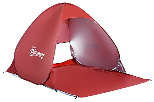 Outsunny Tienda de Playa para 2-3 Personas Pop-Up Instantánea y Portátil con Ventanas Tipo Refugio Tienda de Campaña para Playa Picnic Camping con Protección Solar UV 200x150x119 cm Rojo