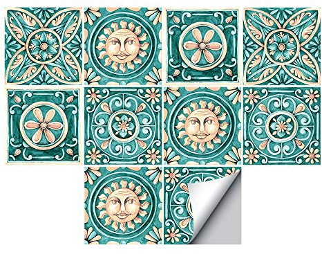 Alwayspon Piazza Vinile Piastrelle Adesivo, Autoadesivo della Parete delle Decalcomanie per Piastrelle per la Decorazione Domestica Soggiorno Cucina 20x20cm maiolica