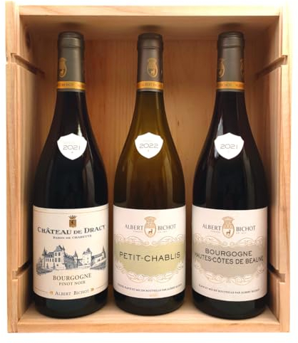 Coffret Grands Vins de Bourgogne - Maison Albert Bichot : 1 Petit Chablis 2022 + 1 Bourgogne Pinot Noir 2021 + 1 Hautes Côtes de Beaune 2021 !