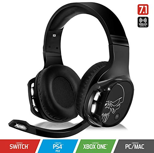 SPIRIT OF GAMER - XPERT-H1100 - Auriculares Inalámbricos 7.1 Surround Black Pro Gamer - LED Blancos - Piel Sintética - Micrófono Flexible - Autonomía 12H - PC / PS4 / XBOX ONE/SWITCH/MAC