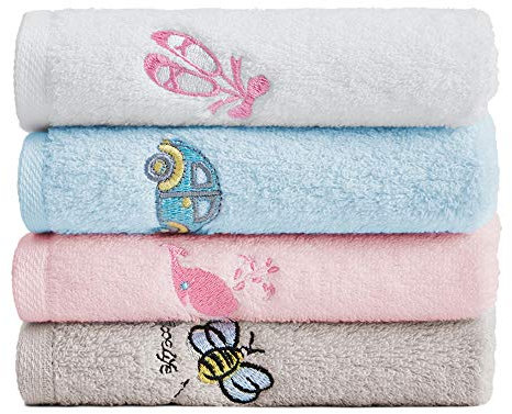 Nanxson Set di 4 Mini Asciugamani Personalizzati Ultra Morbido e Assorbente Bambini Stampato Mini Asciugamani 30x30cm 100% Cotone Teli bagno Viso e Uso Quotidiano (30x30cm,Multicolore)