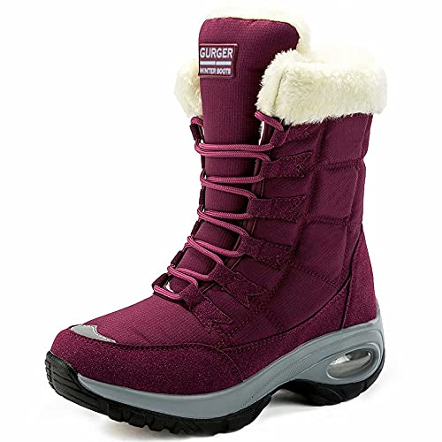 GURGER Stivali Donna Invernali Impermeabili Stivali da Neve Donna Alti Pelliccia Calda Stivaletti Inverno Scarpe da Trekking Rosso 39