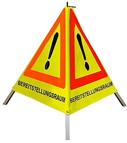 Warnpyramide/Faltsignal Achtung(VZ101) BEREITSTELLUNGSRAUM  90cm - gelb tagesleuchtend, leicht