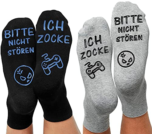 ANPLUS 2 Paar Gaming Socken, Lustige Socken Mit Spruch,Bitte nicht stören, Ich Zocke Knöchel Socken RutschfesteHaussocken, Geschenke für Teenager, Mädchen,Junge