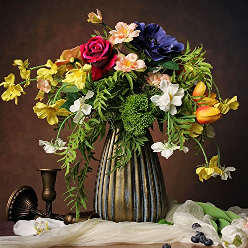 WAKISAKI Flores sintéticas en jarrón de cerámica, decoración de arreglos Florales Artificiales para el hogar, Cocina, Sala de Estar, Comedor, Mesa de café, centros de Mesa (Primavera)