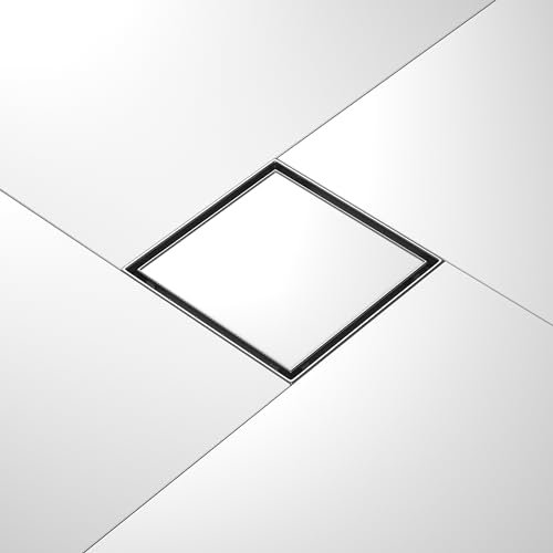 Bernkot Square Shower Drain 8, Brushed Floor Drain with Tiled Insert Grate & Hair Strainer, 304 Stainless Steel Bathroom 2-in-1 Tiled in Drain, CUPC Certified (Brushed, 8'')