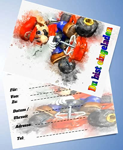 000 12 Einladungskarten & 12 Umschläge für Geburtstag Partys und Kindergeburtstag Super Mario Nr. 12