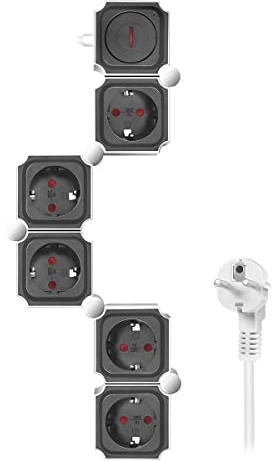 LogiLink LPS277 - Regleta de 5 enchufes, 5 enchufes con protección de Contacto (CEE 7/3) e Interruptor de Encendido y Apagado, Flexible, 1,5 m