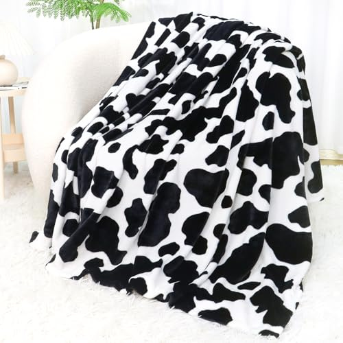 SEEGU Weiche Decke, Überwurf, Kuhmotiv, Geschenkidee, leichte, gemütliche, Flauschige Fleecedecke für Damen, Herren, Teenager, Mädchen, Jungen, Bett, Couch, 127 x 152,4 cm, Schwarz-Weiß