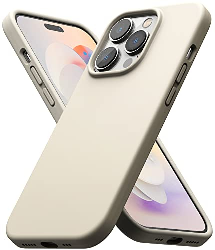Ringke Silicone Case Compatible with iPhone 14 Pro Max 6.7-Inch, Soft Feel Silky Anti-Fingerprint Liquid Silicone Back Cover with Microgiber Lining - Stone